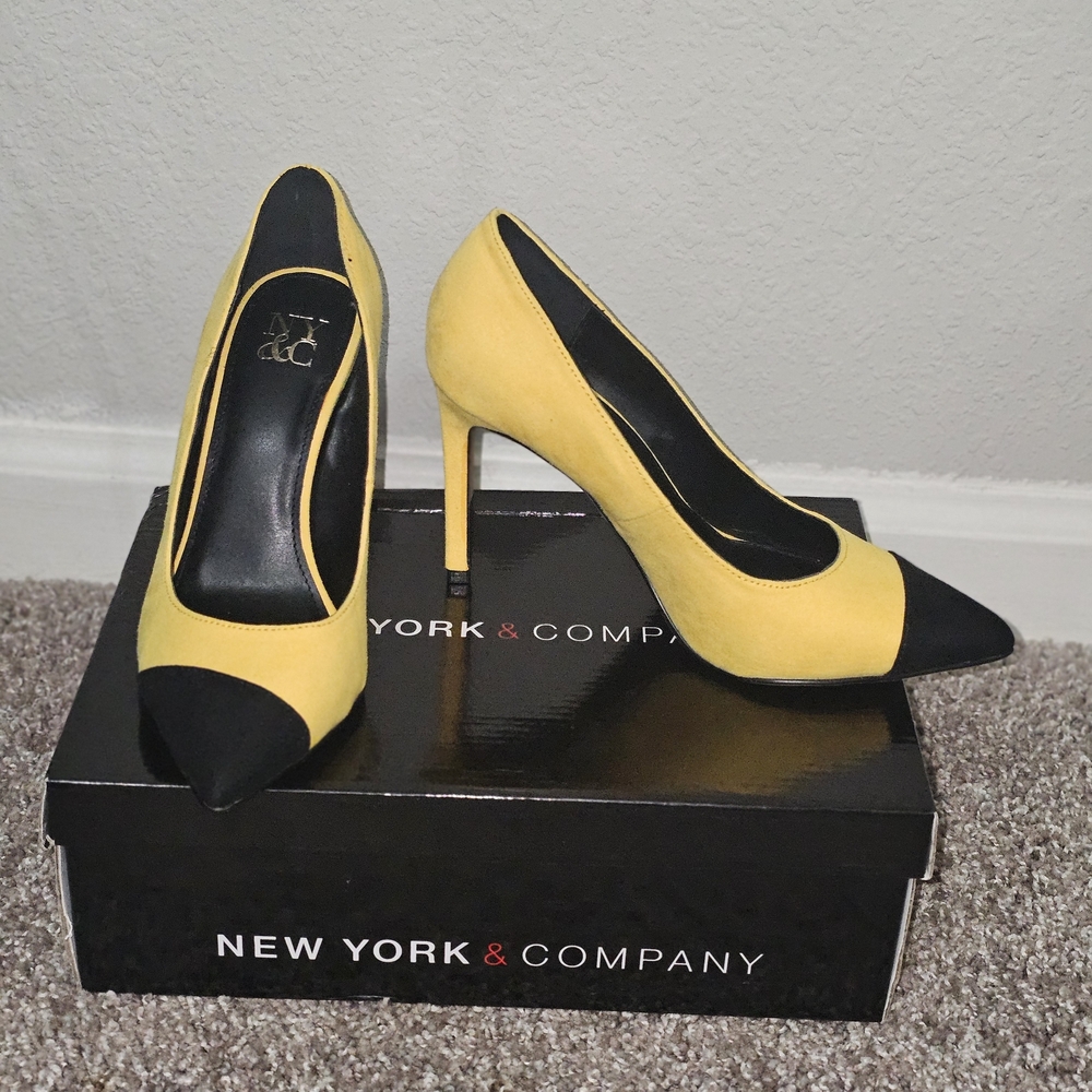 New York & Company Two-Tone Yellow and Black Heels